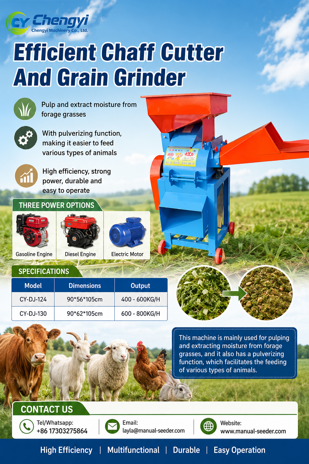 Heavy Duty Chaff Cutter With Grinder Fodder Chopper Powerful Livestock Feed Milling Machine