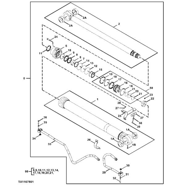 FYA00006593 Boom Cylinder Service Kit Fits DEERE Left Boom Cylinder Components 300GLC