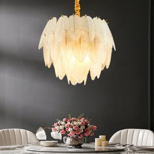 China E14 Dining Feather Golden Crystal Pendant Light Modern Hanging on sale