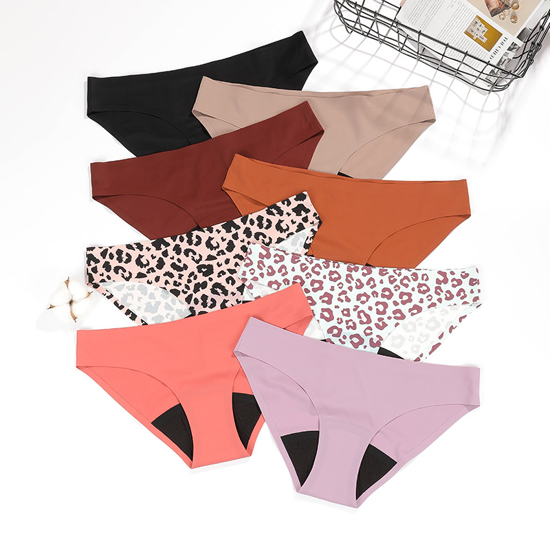 Breathable Sexy Period Underwear Seamless Leopard Ice Silk Underwear Women'S