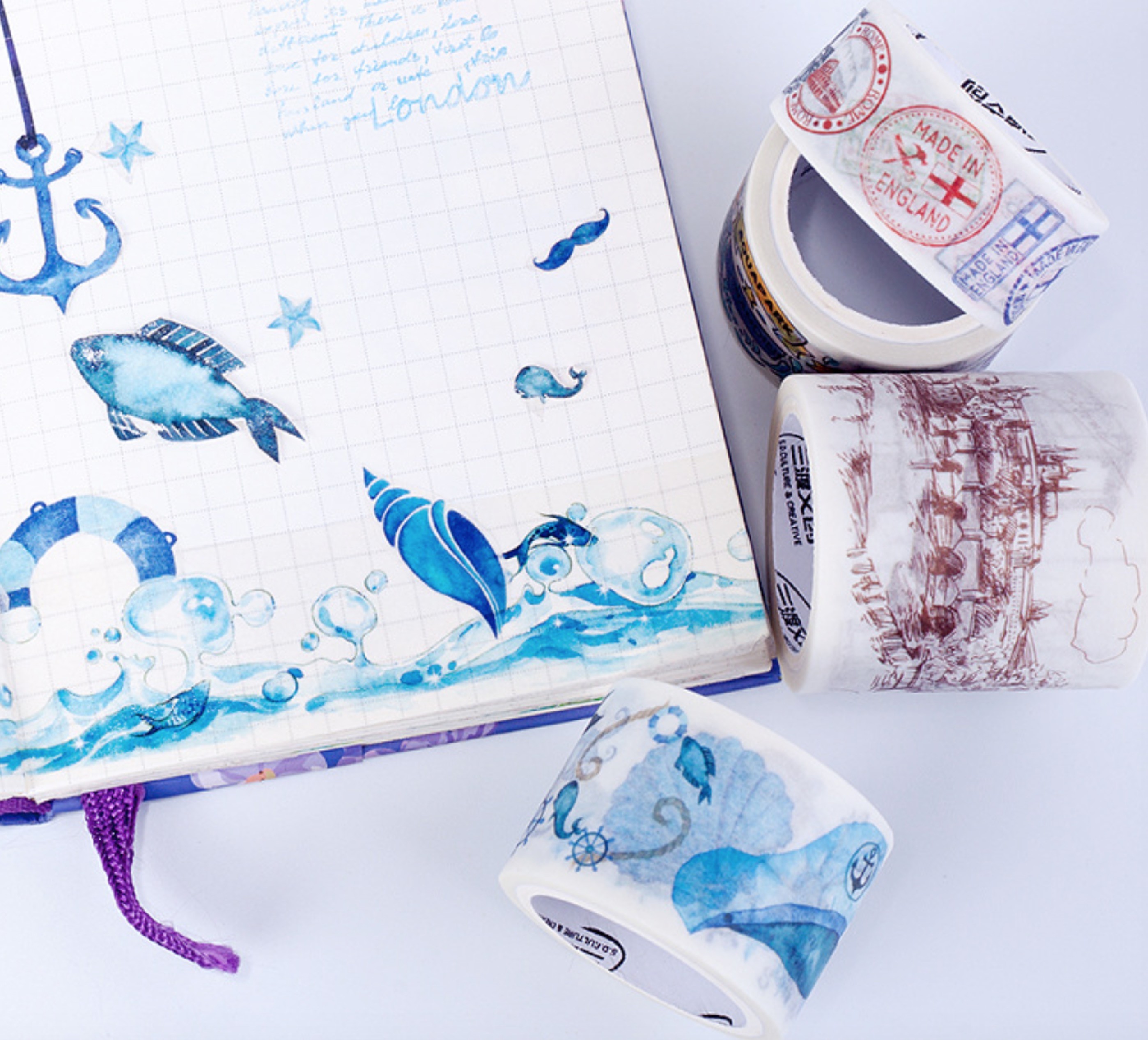 Custom Printed Colored Rice Paper Decorative Waterproof Adhesive washi Masking Tape