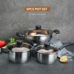 Amazon Top Seller Multipurpose 6Pcs Flat Bottom Milk Soup Pot Stainless Steel
