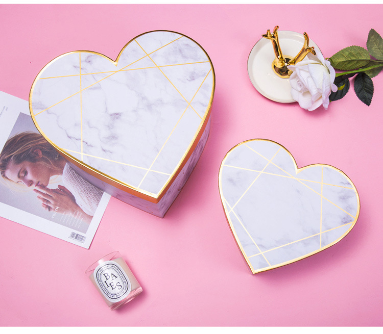 Heart Shape Marbling Cardboard Paper Gift Box Valentine'S Day Candy Box Set For Lady'S Gift Perfume