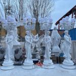 White Marble Lady Lamp Statue Outdoor Sculpture Women Lamp Life Size Stone