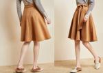 Camel Belted Knee Length Ladies Dress Skirt Suede Belted Bow Tie Whole Flare