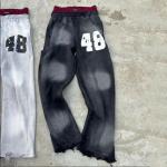 Customized Man Streetwear Distressed Acid Wash Flared Sweat Pants Men Baggy