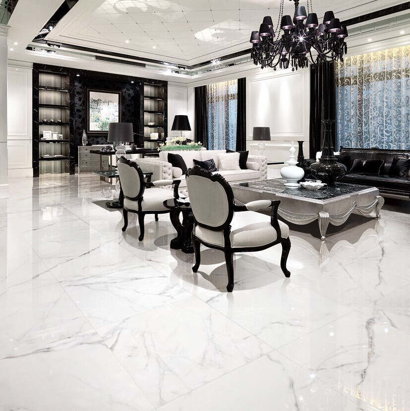 Glazed Digital Polished Porcelain Wall Tile Carrara Super White Color Frost Resistant