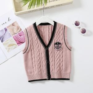 China OEM Customized Kids Autumn Winter Children Patch Buttons V-neck Knitted Cardigan Sweater Boys Girls Vest on sale