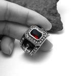 Vintage Inlay Mens Gothic Stainless Steel Band Ring with RED Cubic Zircon