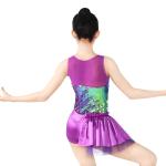 Dramatic Dance Competition Costume Sleeveless Glitter Bodice Knee Length Leotard