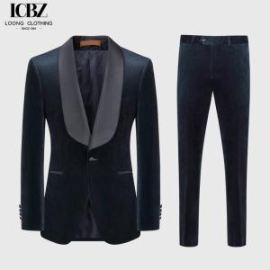 Wholesale Business Men's Suit 2 Pieces Gold Velvet Shawl Lapel Single Breasted Slim Fit Wedding Suits from china suppliers