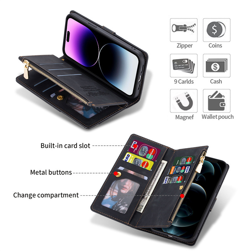 15 Pro Hanging Rope Wallet Case Compatible with Iphone TPU Leather and Magnetic Holder