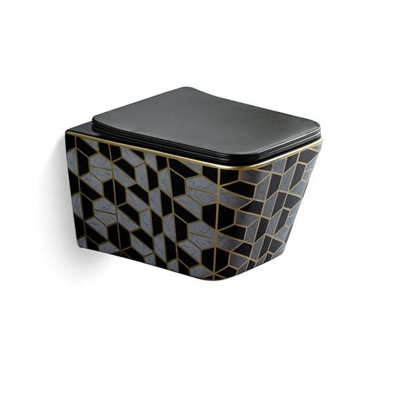 European Ceramic Wall Hung Toilet Shinning Poland Sell Special Pattern Black