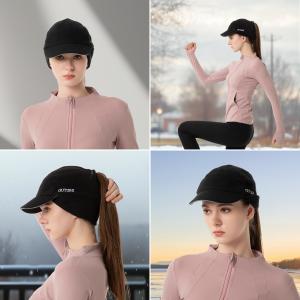 Fleece Ponytail Hat for Women Reflective Winter Hat with Drop Down Ear Warmer