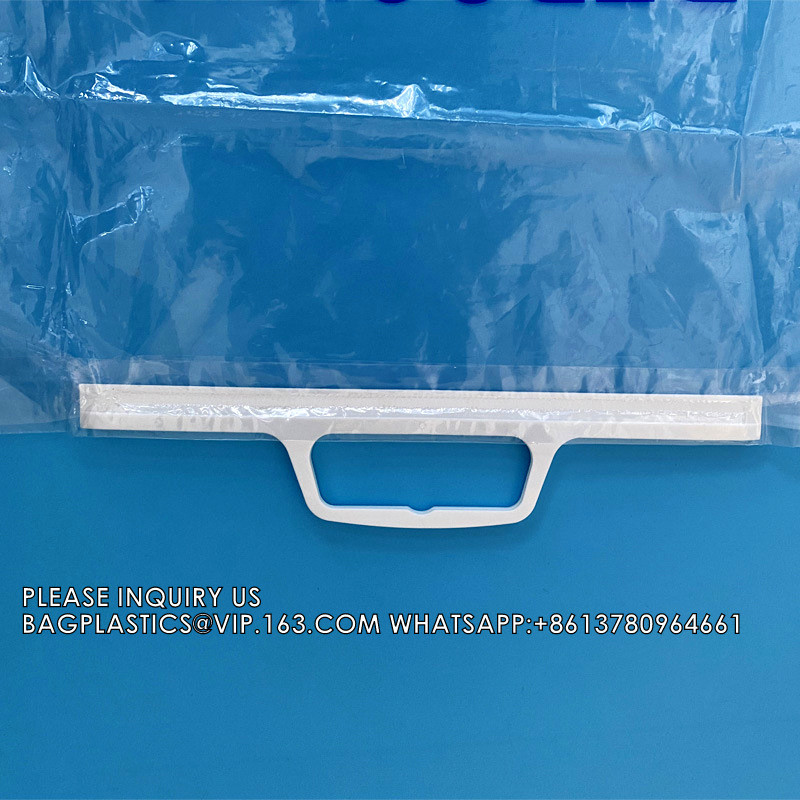 Hard handle Patient Belonging Bag, 1.4 mil Thick, 20" W x 20" Large, 4" Gusset, Clear Bag with Blue Print