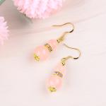 Healing Energy Pink Rose Quartz Crystal Short Dangle Round Shape Bead Hook