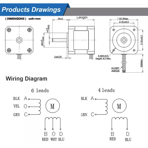 High Torque 2 Phase 1.8 Degrees Nema 17 Hybrid Stepper Motor