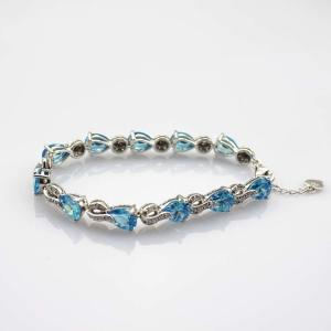 Wholesale Sterling Silver Created Blue Topaz Clear CZ Diamonds Tennis Bracelet(B02BLUE) from china suppliers