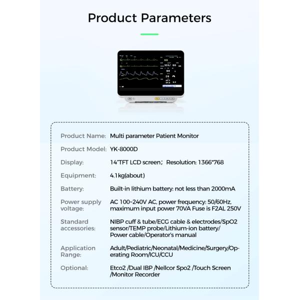 Yonker Support ODM/OEM Patient Monitoring Equipments Multi Parameter Patient Monitor Medical Device Patient Monitor