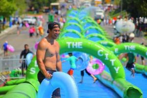 Wholesale 200m green lane inflatable slide the city for sale from china suppliers