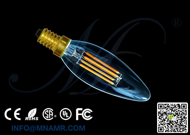 Transparent Glass Bulb 110v 220v E14 4Watts LED Candle Lights C32 Dimmable Warm white Lamps