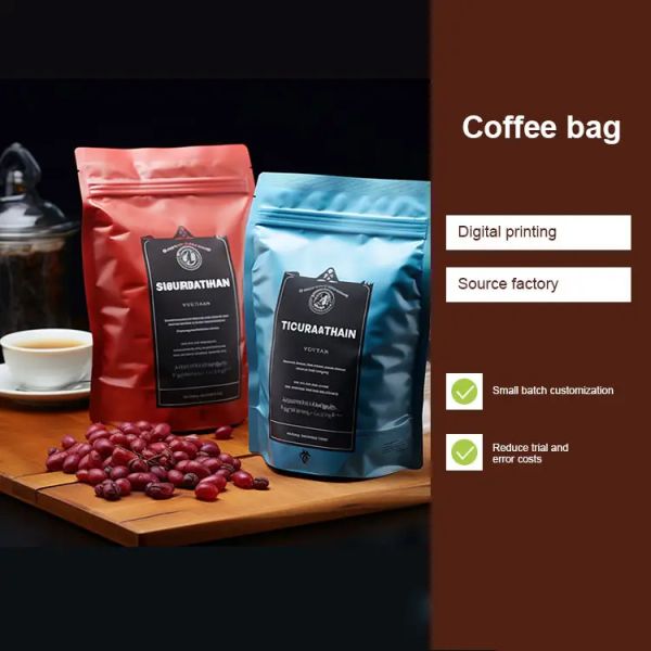 Gravure Printing Surface Reusable Plastic Pouch Coffee Beans Flat Square Bottom Valve Zipper Coffee Bags