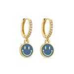 Oil Drop 14k Gold Earrings Jewelry Cute Smile Round Gold Enamel Hoop Earrings