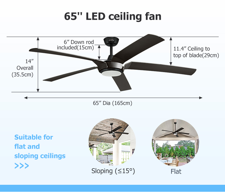 Indoor Ceiling Fan with Light and 6 Speed DC Motor Metal Body Material Support Dimmer