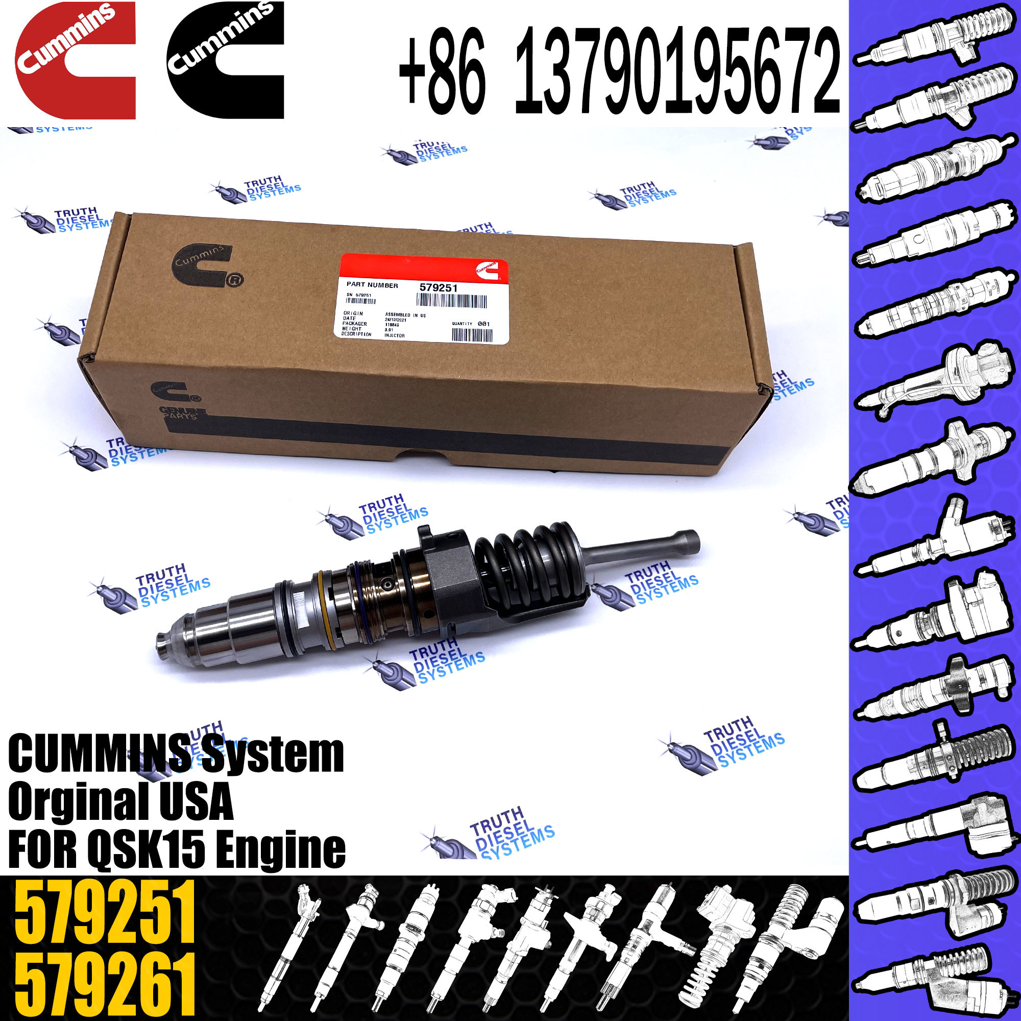 1764364 Diesel Engine Common Rail QSX15 Fuel Injector 1499257 579251 4903451 579263 4954648