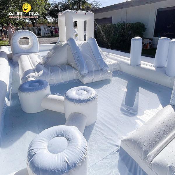 White Outdoor Inflatable Soft Play Equipment Playground Water Slide Pool For
