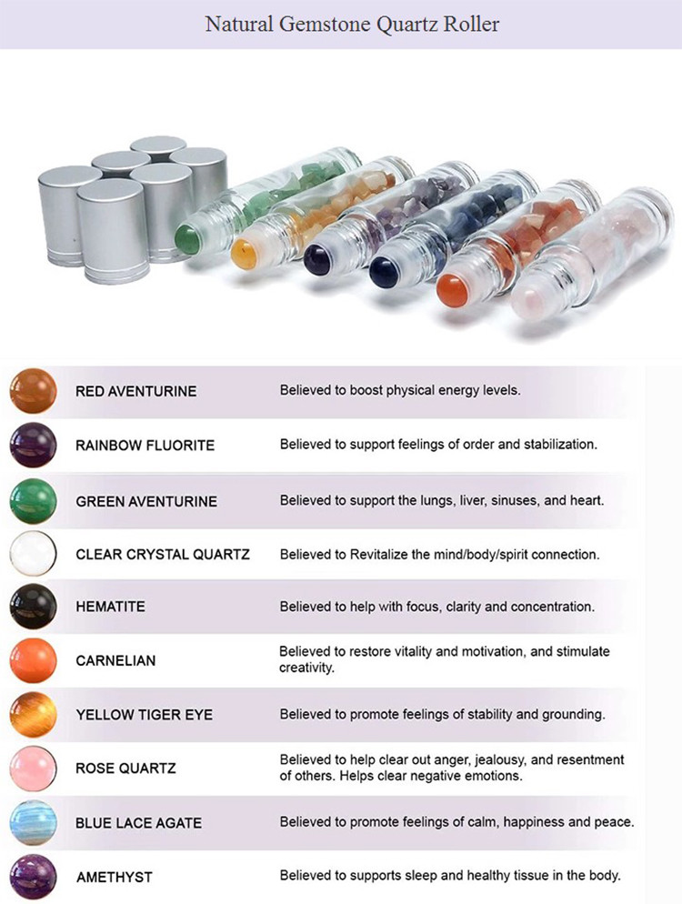 1ml Natural Gemstone Roller Ball Bottle Custom Roll On Tube With Stone Rollers Applicator