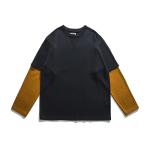 Unisex Casual Two Long Sleeve T Shirt Men Women Spring Autumn Stitching Color
