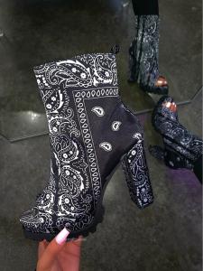 Wholesale Folk Print 10cm Ladies High Heeled Boots Satin Platform Women'S Boots from china suppliers