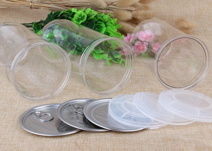 Dry Food Packaging Transparent Plastic Jars Clear Plastic Cylinder With Aluminum Pull - Ring Lid