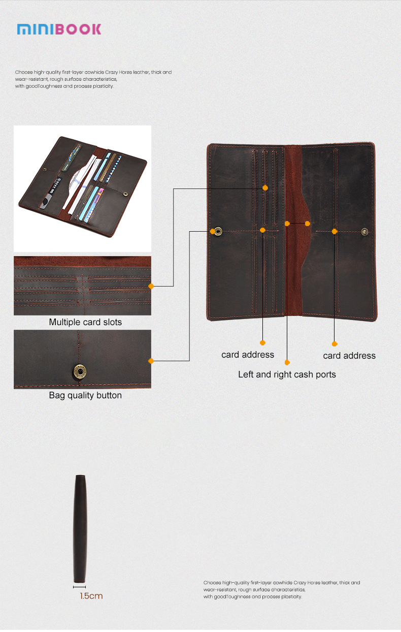 Multifunctional Men's Wallet in Genuine Leather with Custom Design and Letter Pattern