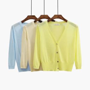 Wholesale Women′s Summer Knitwear Thin Cardigan Ice Silk Seven-Point Sleeve with Candy-Colored Sunblock Coat for Women from china suppliers