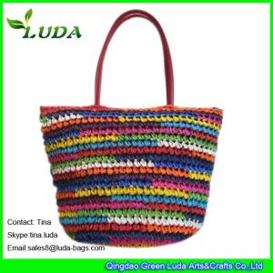 Wholesale LUDA colorful straw handbags hand crochet beach paper straw bags from china suppliers