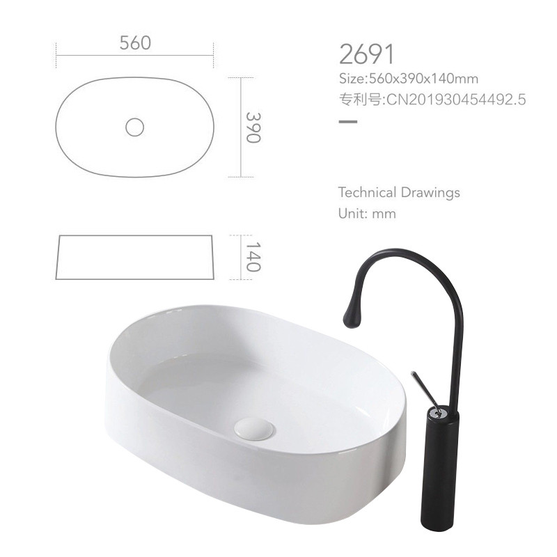 Counter Top 560*390*140mm Sanitary Ware Basin Easy To Clean Ceramic