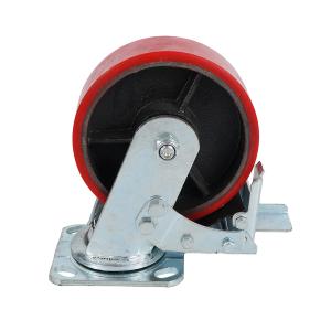 Wholesale 100mm Heavy Duty Cast Iron Core PU Caster Red Polyurethane Castors and Universal Wheels for Trolley from china suppliers