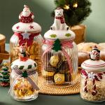 Christmas Round 300ml 1000ml Glass Jars With Lids For Food Nuts