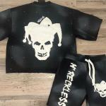 Summer Applique Embroidered Distressed Patch Hoodie Acid Wash Vintage Tshirt