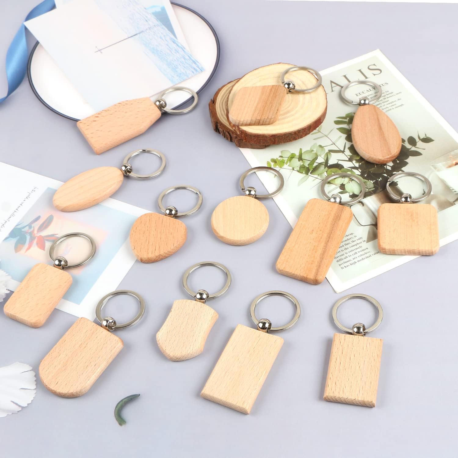 Ecofriendly Custom Shape Engraving Logo Wooden Keyring Blank Wood Keychain