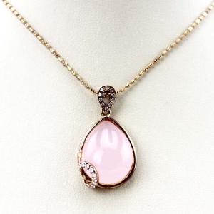 Wholesale Rose Gold Plated Silver Chain with Rose Quartz Cubic Zirconia Pendant Necklace (PSJ0348) from china suppliers