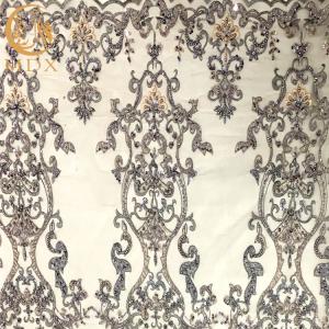 Wholesale Grey 3D Handmade Beaded Lace Fabric For Lady Wedding from china suppliers