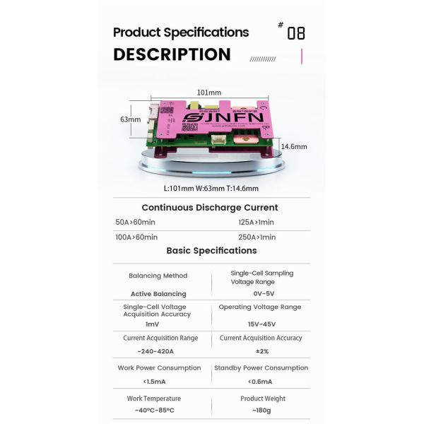 3S 4S 12V 400A Smart Bms Active Balance 320Ah LifePO4 JNFN ANT Bms Bluetooth OEM ODM