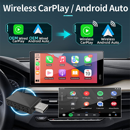 2-in-1 Mini USB Wireless Carplay Adapter Supports Original Car Wired Carplay to Wireless Carplay Android Auto Car Box