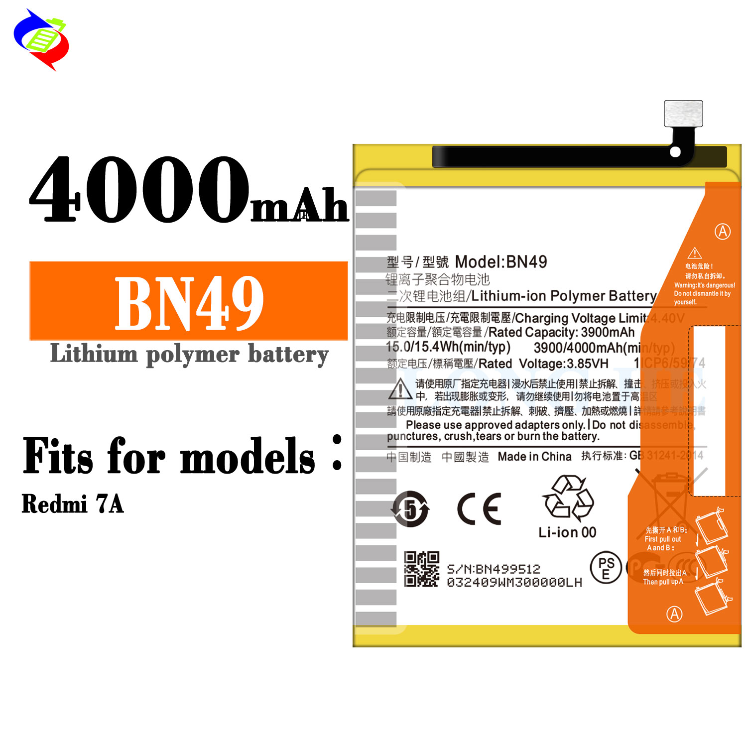 BN49 Coding Rechargeable Battery for Xiaomi Redmi 7A 0 Cycle Customized Logo