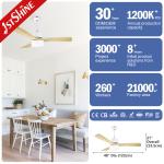 1stshine 220V DC 52" Solid Wood Blades Ceiling Fan with Light and 3 Color LED
