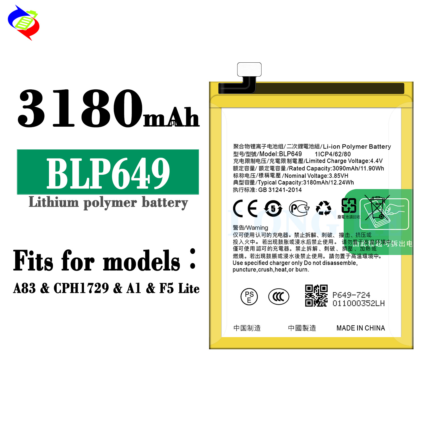3180mAh BLP649 A83 A1 A83T battery for OPPO A83 the perfect mobile phone accessory
