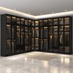 3C Bedroom Black Glass Door Walk In Closet Wardrobe Fibreboard 0.53*1.4*0.5